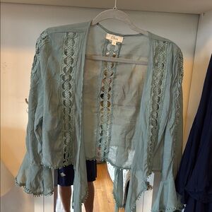 Chic Women's Lace Trim Top - Blue